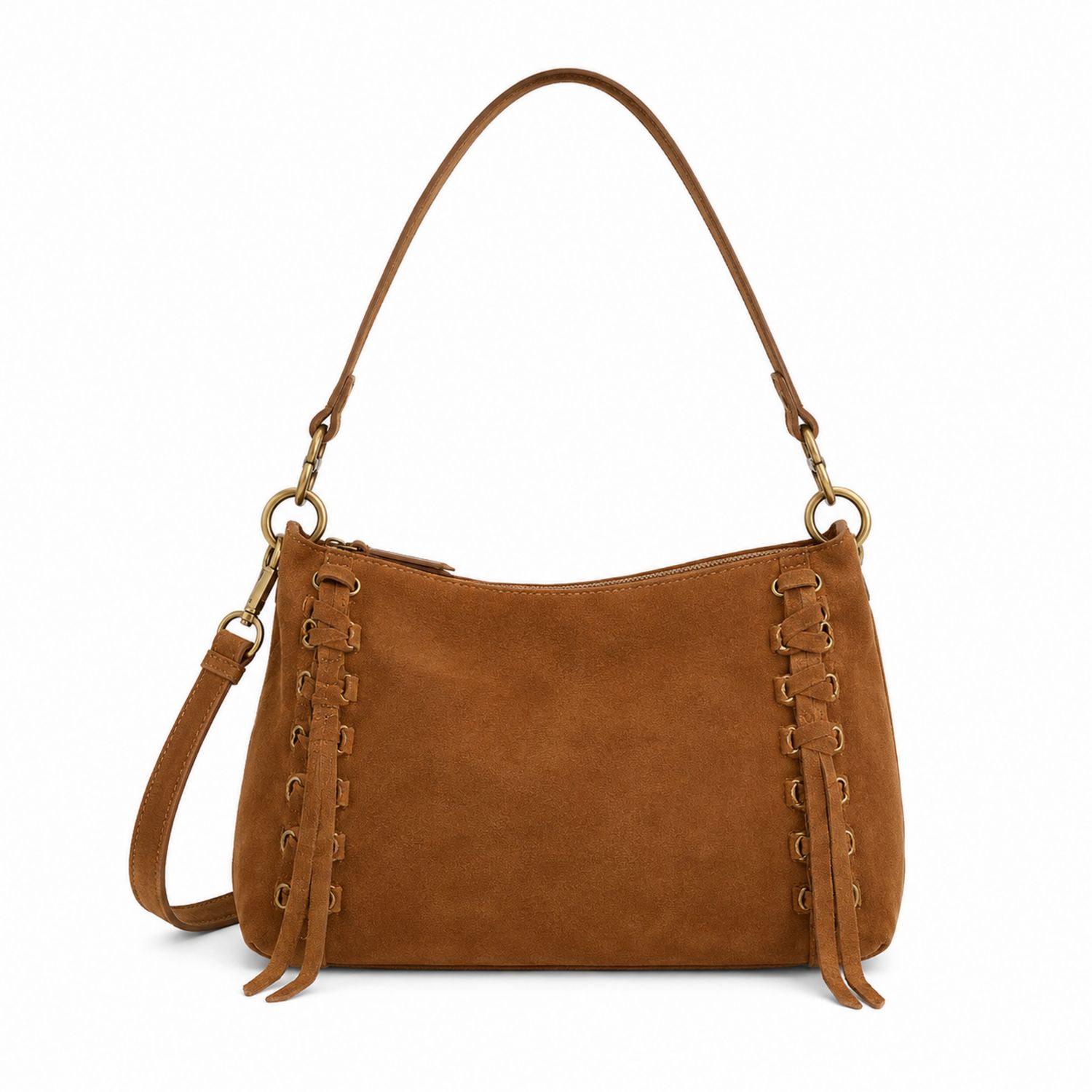 Bolso de Hombro Marrón con Detalles Laterales Elegantes