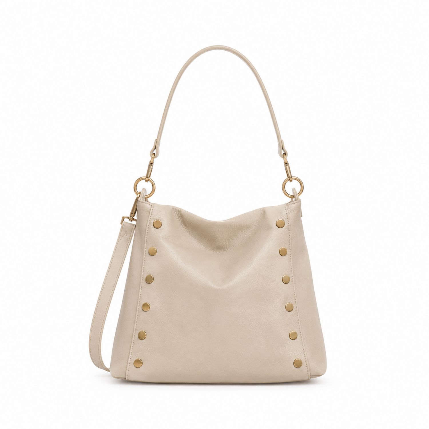 Bolso de Hombro con Tachuelas Doradas Beige