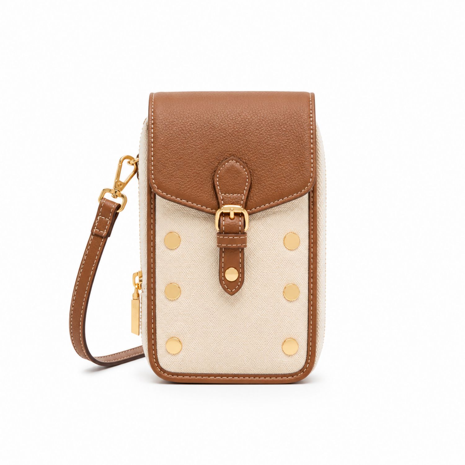Bolso Bandolera Beige y Marrón con Hebilla Dorada