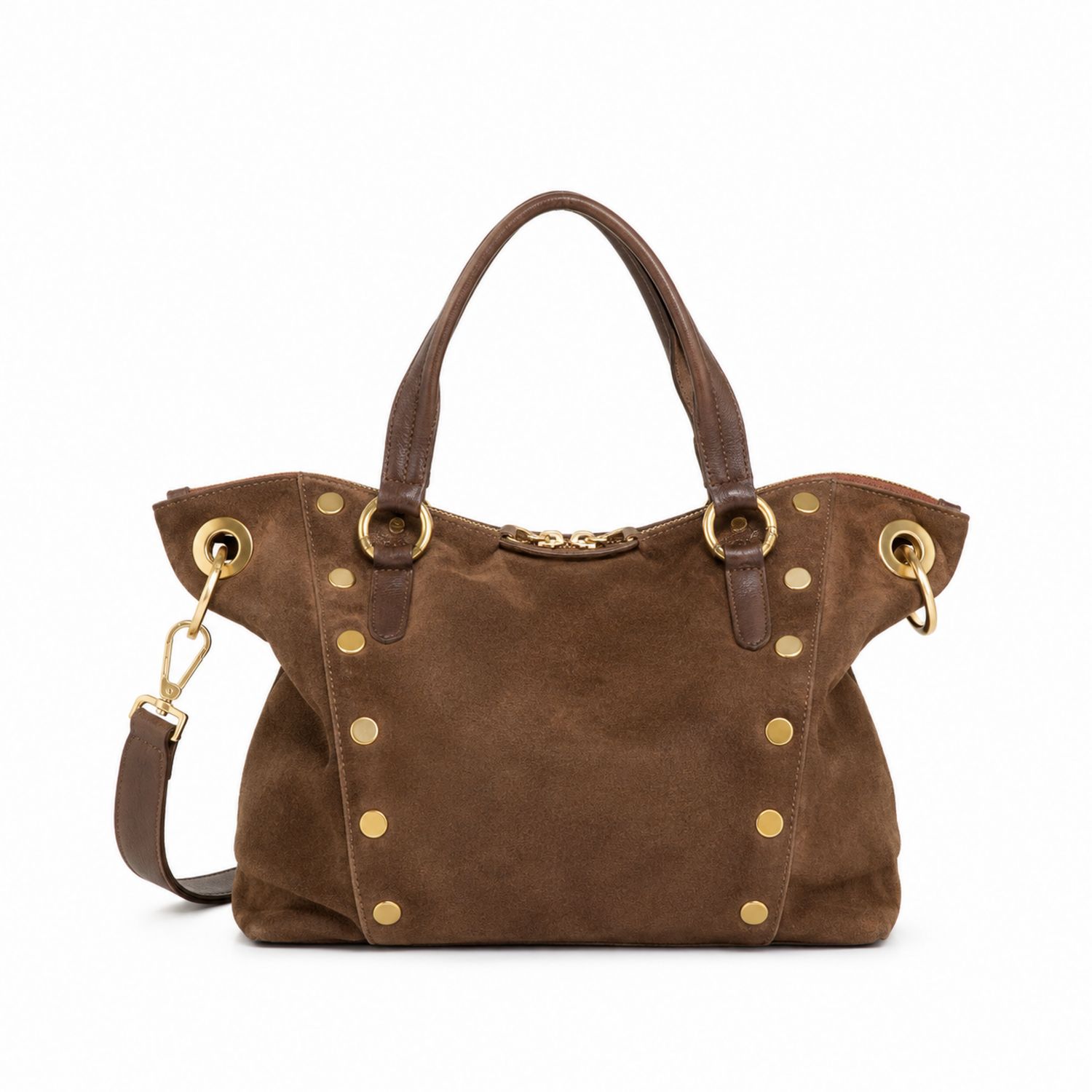 Bolso Marrón con Remaches Dorados y Correa Ajustable