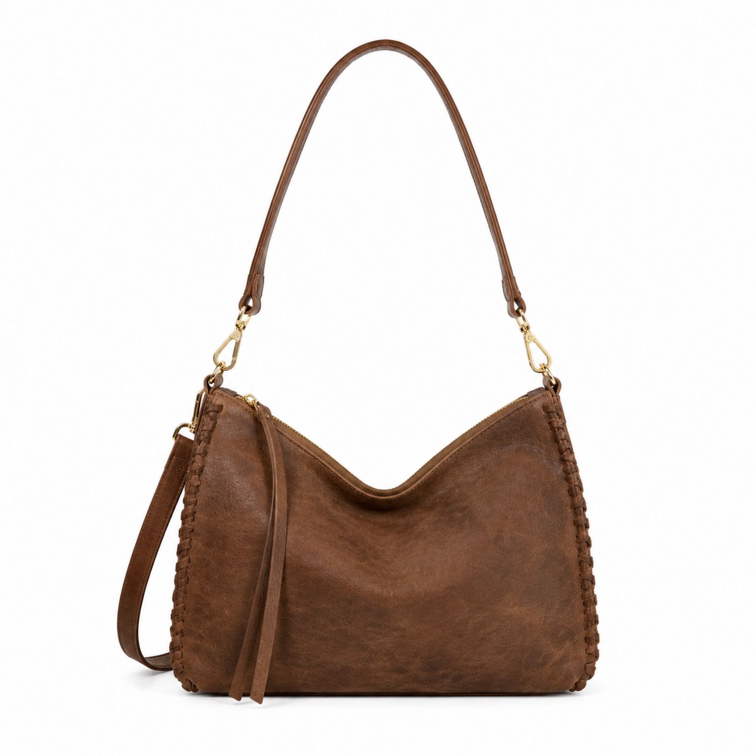 Bolso de hombro marrón con detalles trenzados