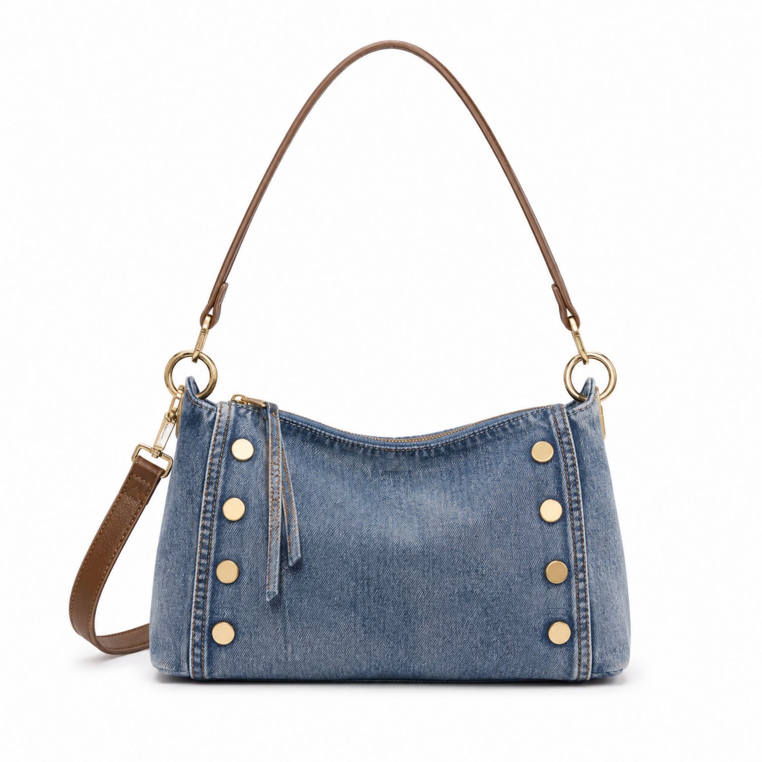 Bolso de mano vaquero azul con tachuelas doradas