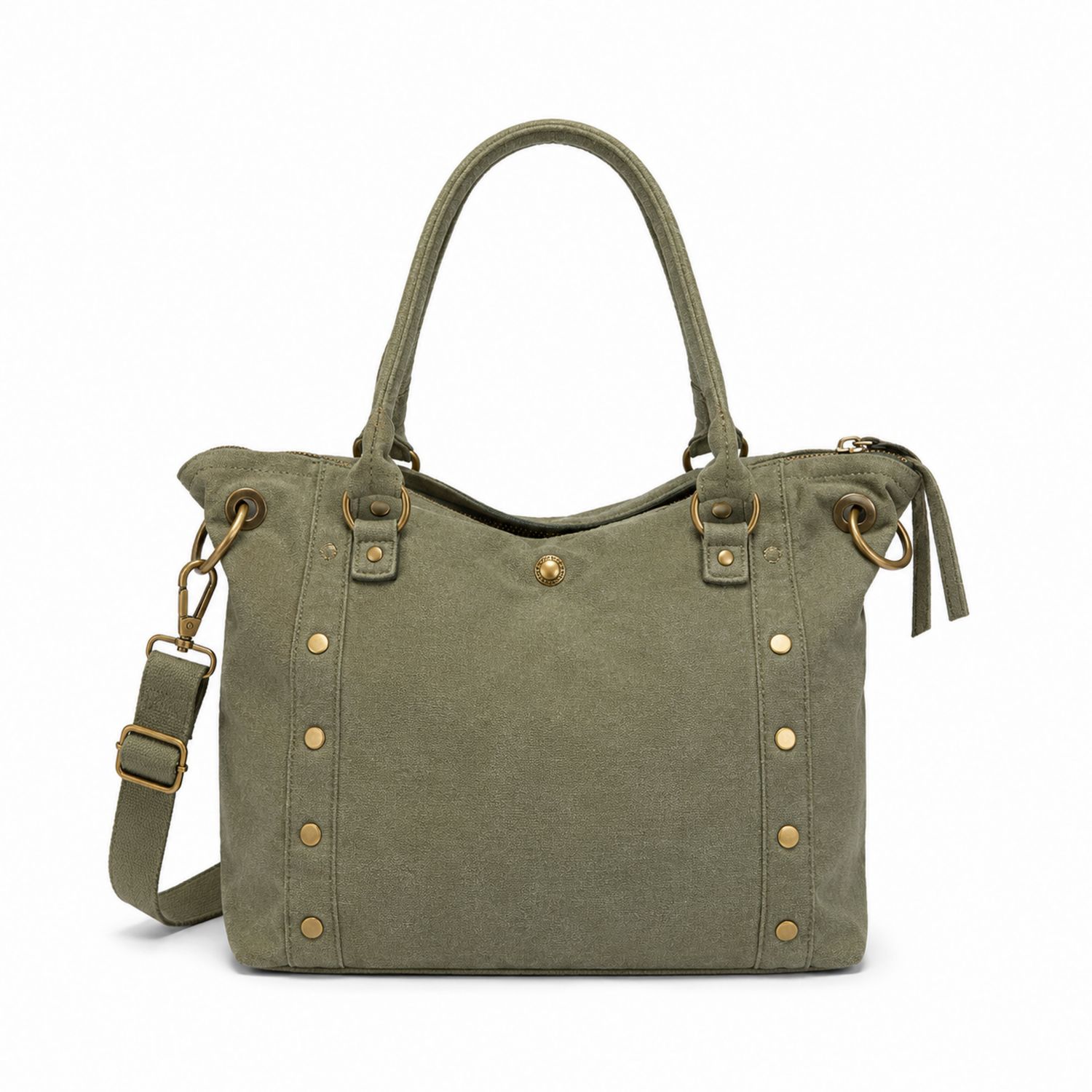 Bolso de Hombro Mujer Verde Oliva con Remaches Decorativos