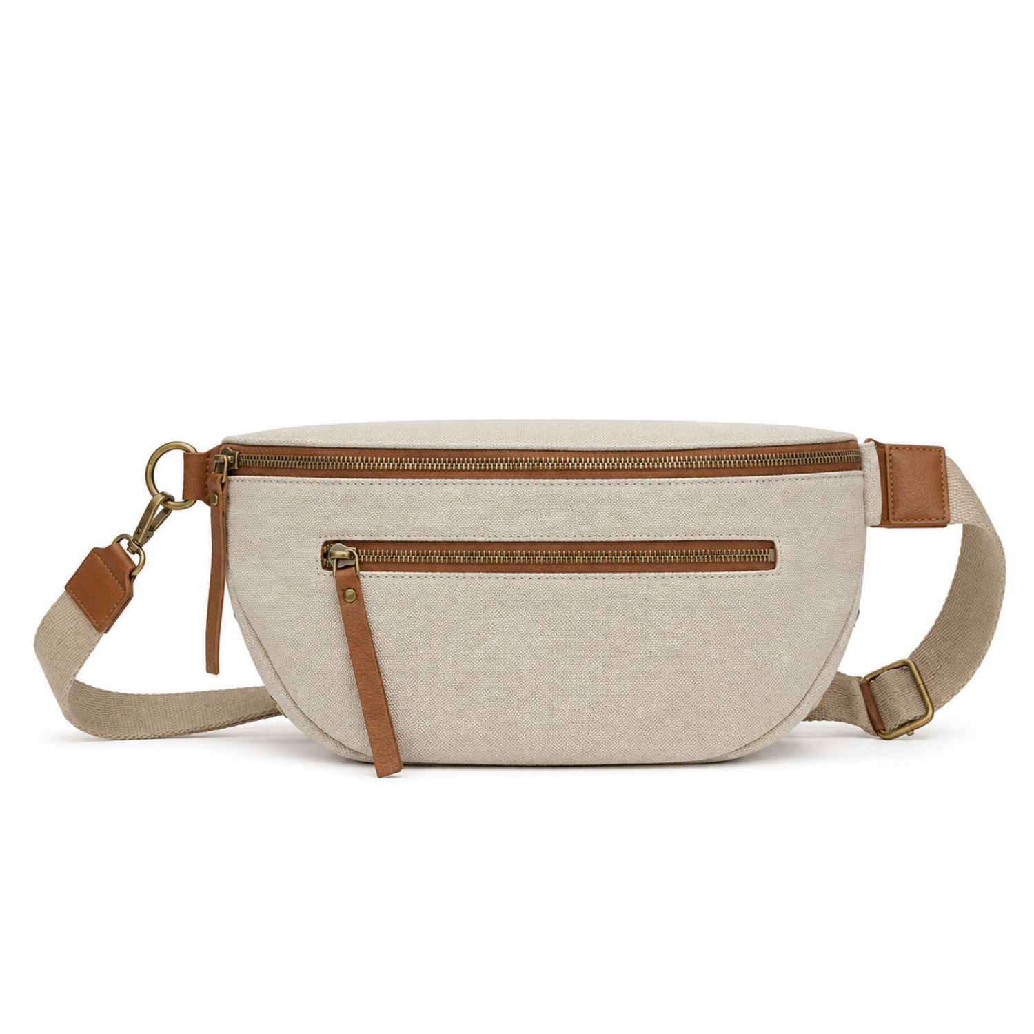 Riñonera Beige con Cremallera y Correa Ajustable