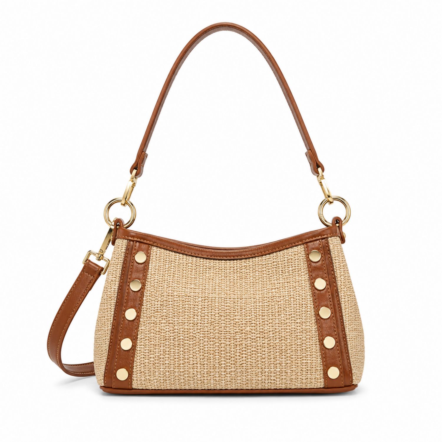 Bolso de Hombro Beige con Remaches Marrón