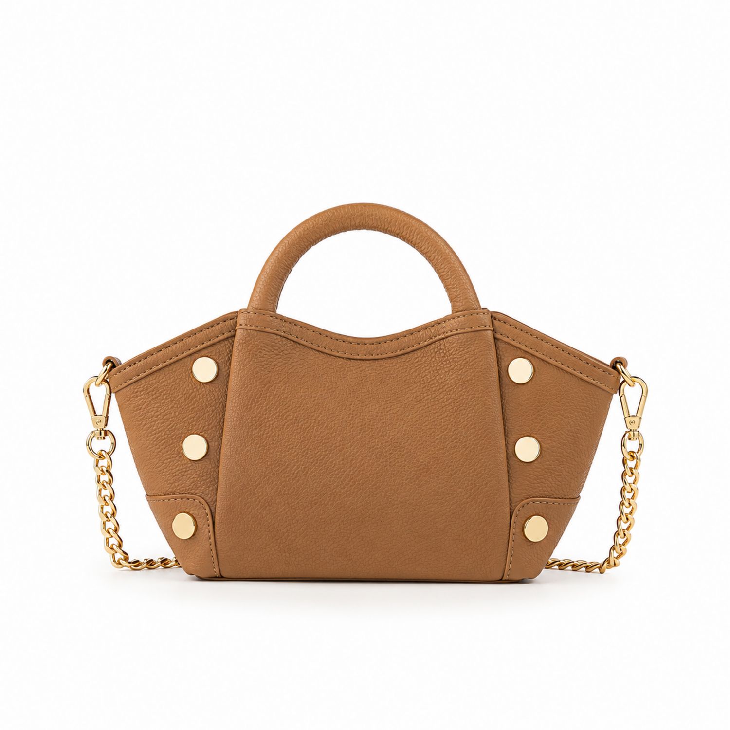 Bolso de Mano Marrón con Cadena Dorada y Tachuelas