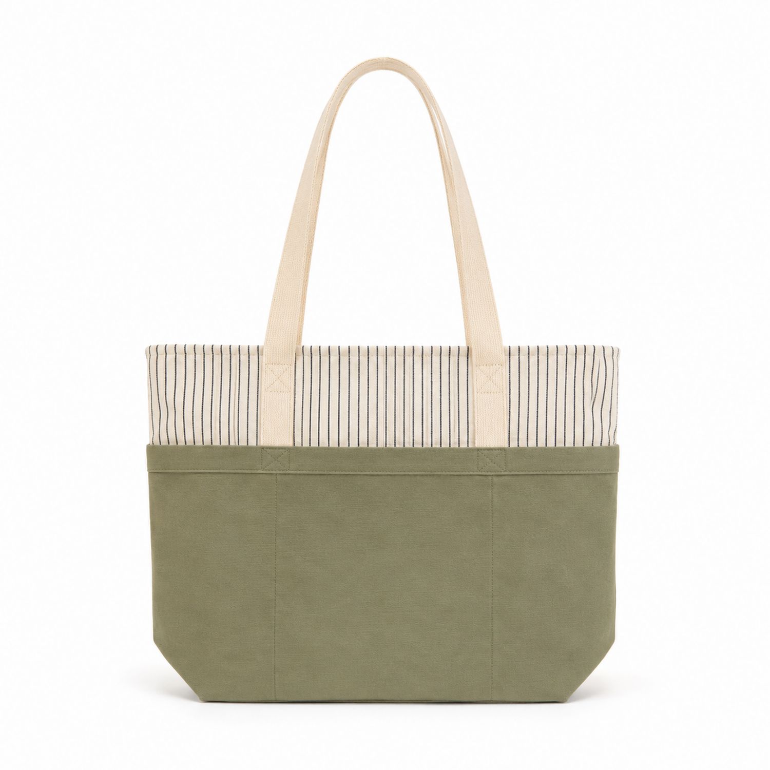 Bolso Tote Verde y Beige con Rayas para Adultos