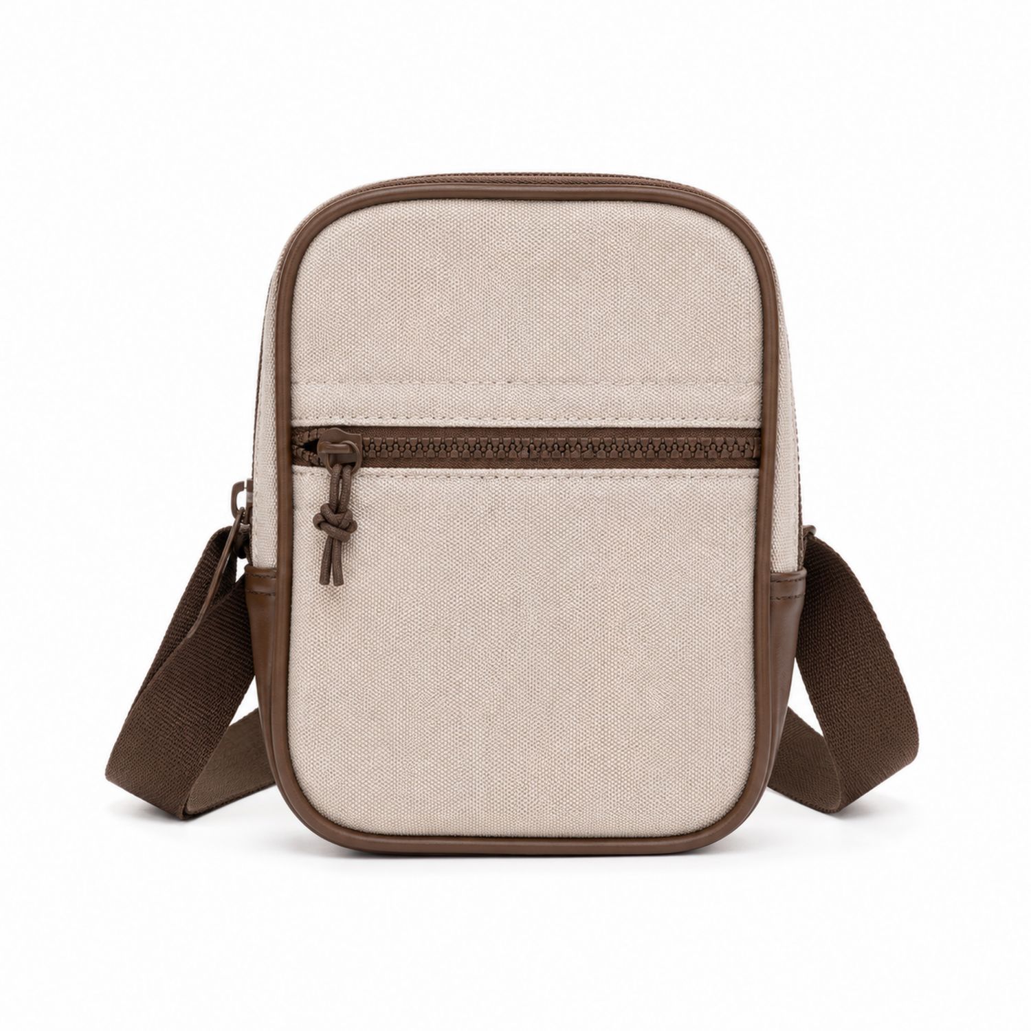 Bolso Bandolera Beige y Marrón para Hombre con Cremallera
