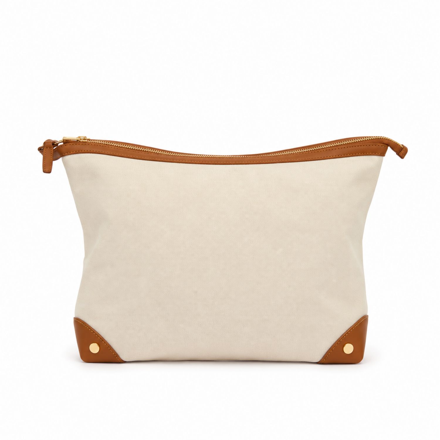 Bolso de Mano Beige con Detalles Marrón y Cremallera
