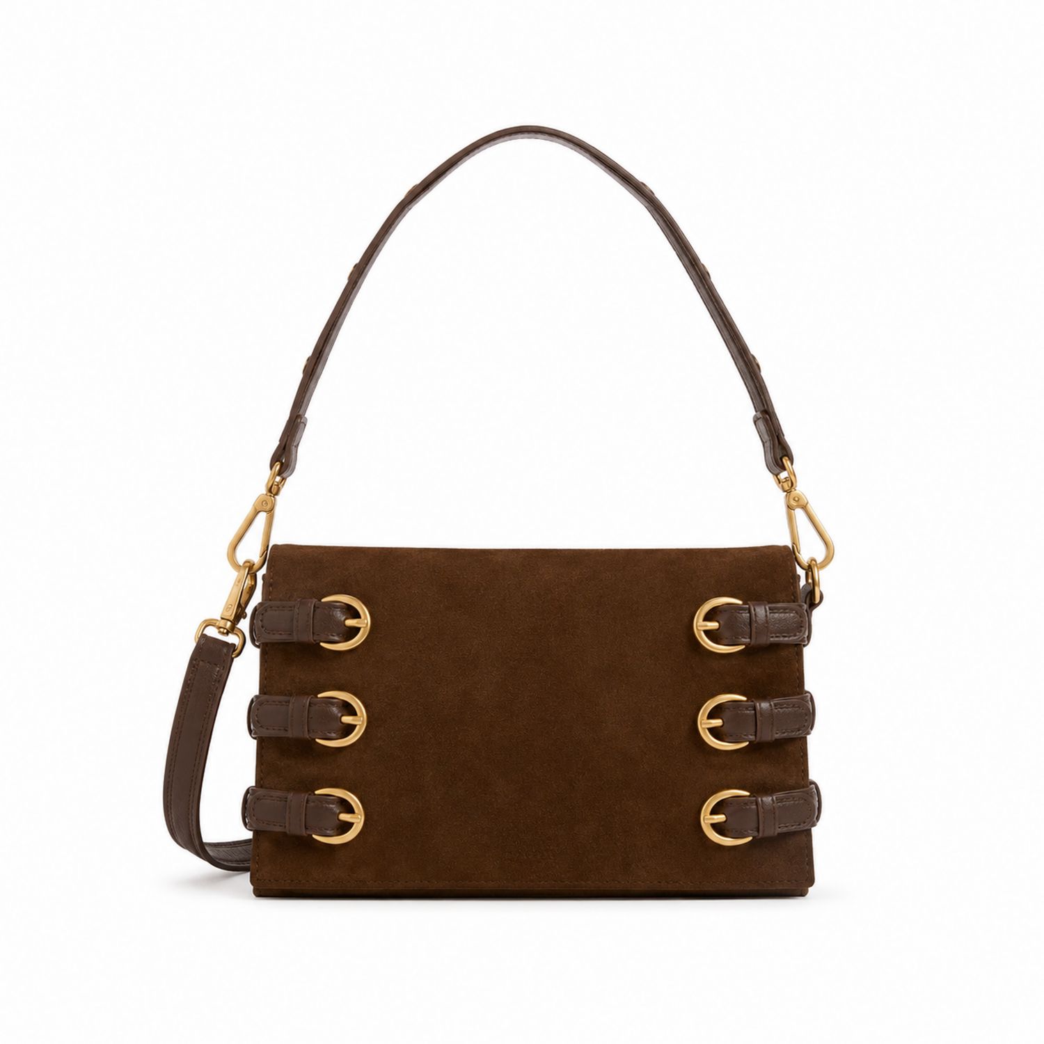 Bolso de Hombro Marrón con Hebillas Decorativas para Mujer