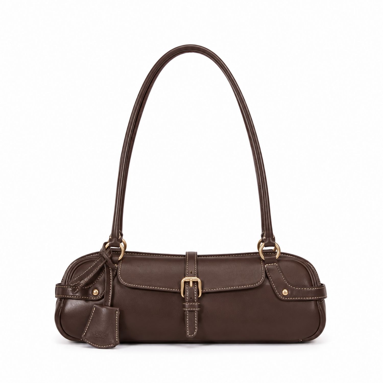 Bolso de Hombro Marrón Elegante con Hebilla y Herrajes Dorados