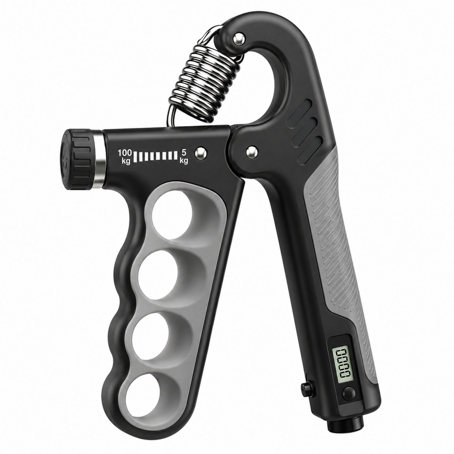 Fortalecedor de Mano con Contador Digital Resistencia Ajustable 5-100kg Negro