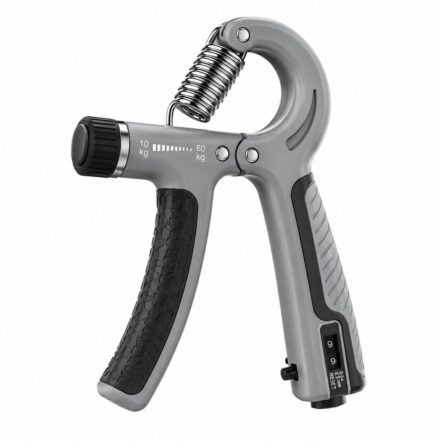 Fortalecedor de Mano Ajustable Gris 10-60kg con Contador