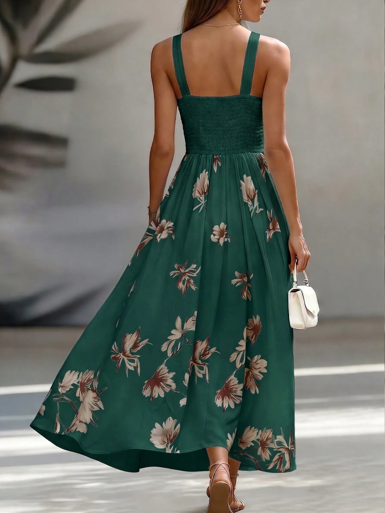 EMERY ROSE AB Patchwork V-Neck Sleeveless Waist Cinched Elegant Midi Dress, Suitable For Work & Vacation