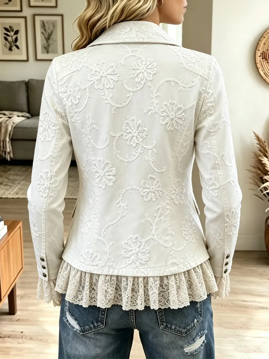 Retro Western Lace Ruffle Floral Pattern Jacket