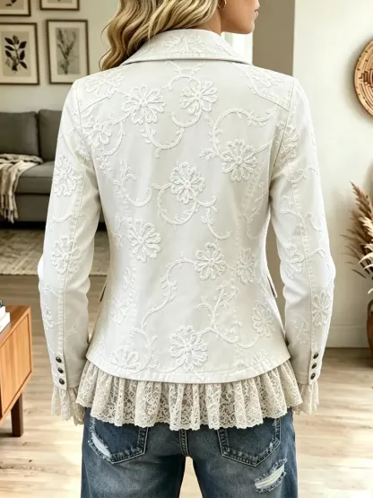 Retro Western Lace Ruffle Floral Pattern Jacket