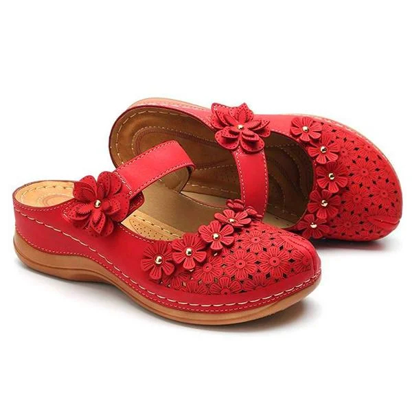 Comfy Floral Slip-On Wedge Sandal