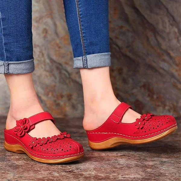 Comfy Floral Slip-On Wedge Sandal