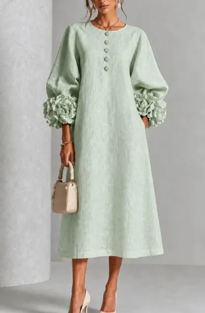 Elegant Blush Pink 3D Rosette Midi Dress