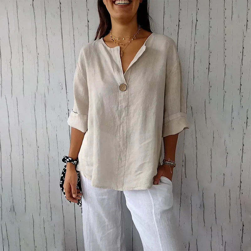 mrostoTM-Women's Linen-Cotton V-Neck Comfortable Top