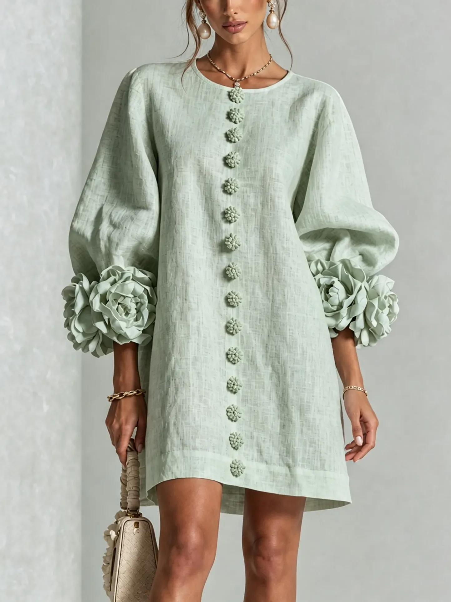 Printed button-front mini dress
