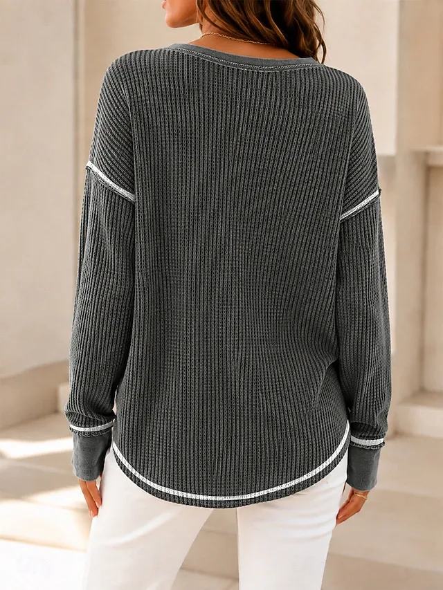 Women's Blouse Cotton Shirt Waffle Knit Tops
