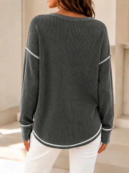 Women's Blouse Cotton Shirt Waffle Knit Tops