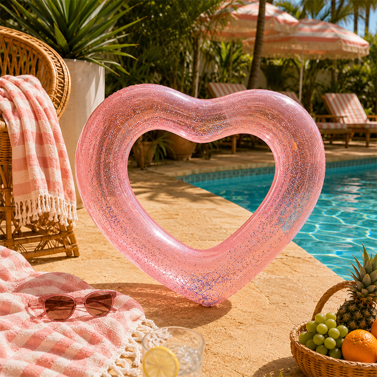 Inflatable Swimming Ring, Pink Glitter Heart