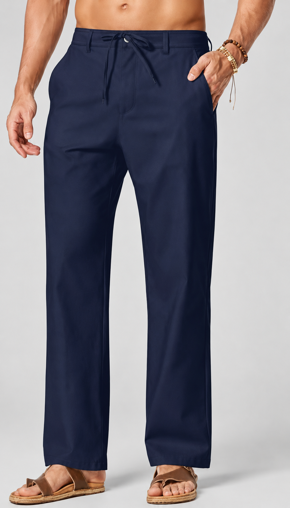 Men's Cotton Linen Relaxed Fit Drawstring Pants