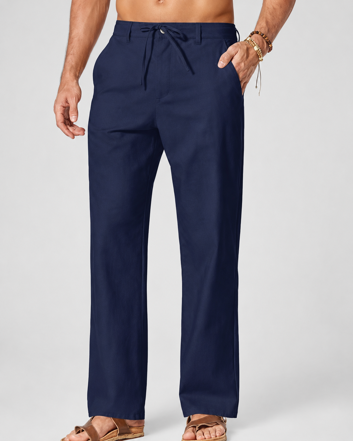 Men's Cotton Linen Relaxed Fit Drawstring Pants