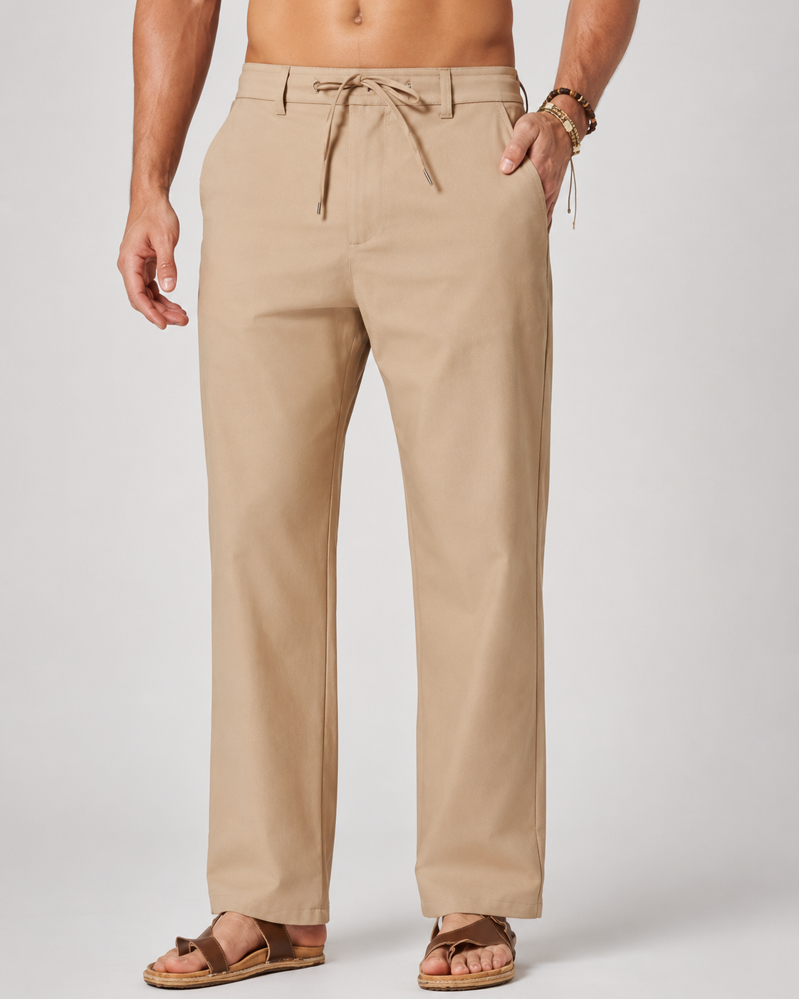Men's Cotton Linen Relaxed Fit Drawstring Pants