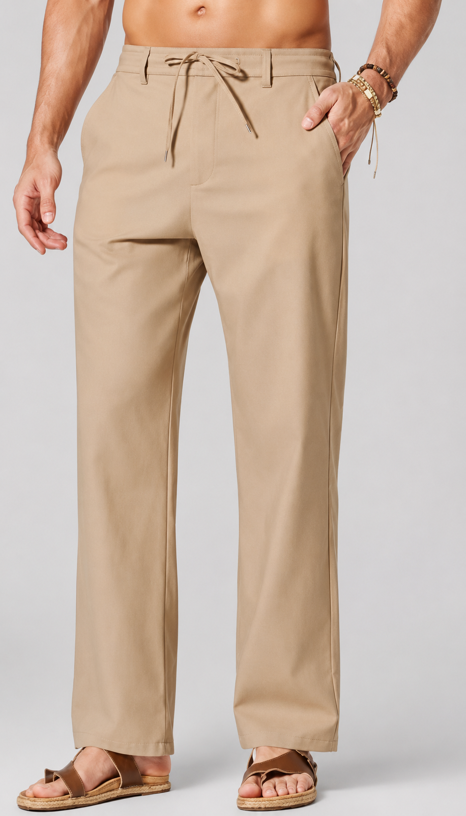 Men's Cotton Linen Relaxed Fit Drawstring Pants