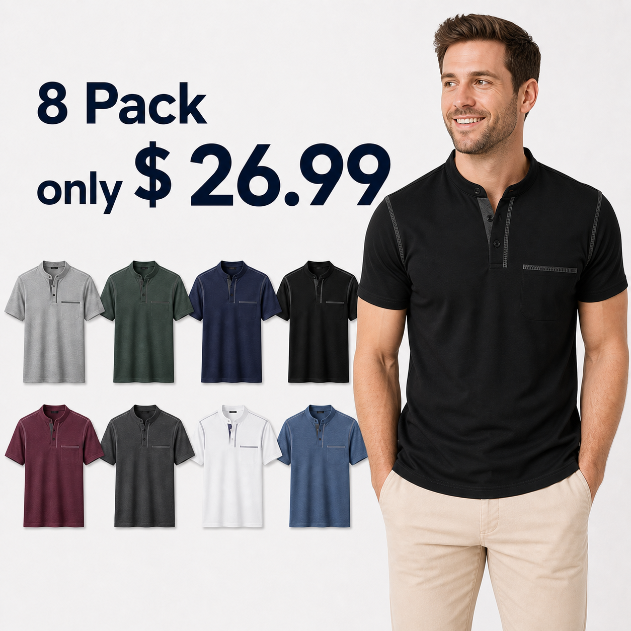 Men's Short Sleeve Cotton-Blend Henley Shirt with Chest Pocket