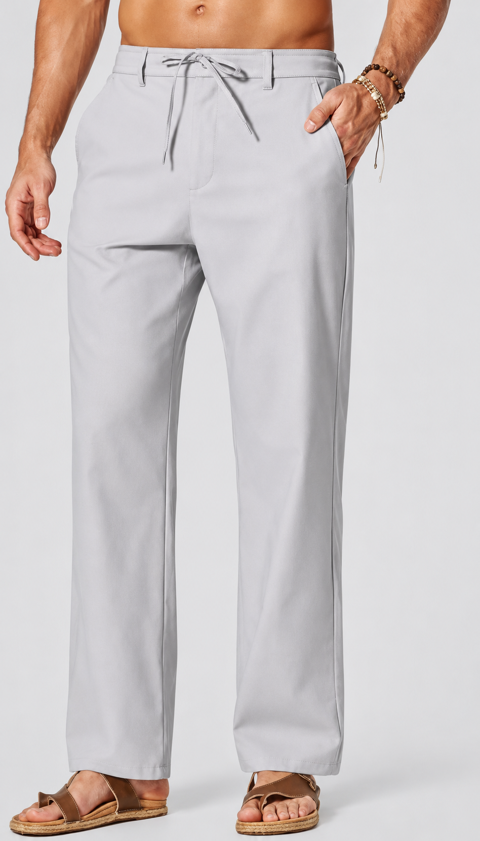 Men's Cotton Linen Relaxed Fit Drawstring Pants
