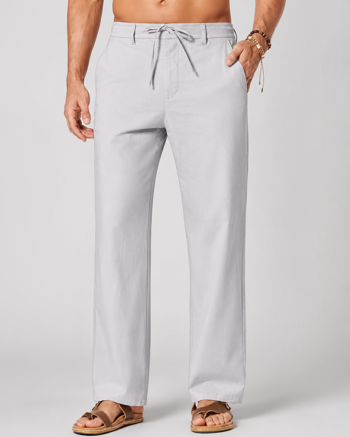 Men's Cotton Linen Relaxed Fit Drawstring Pants