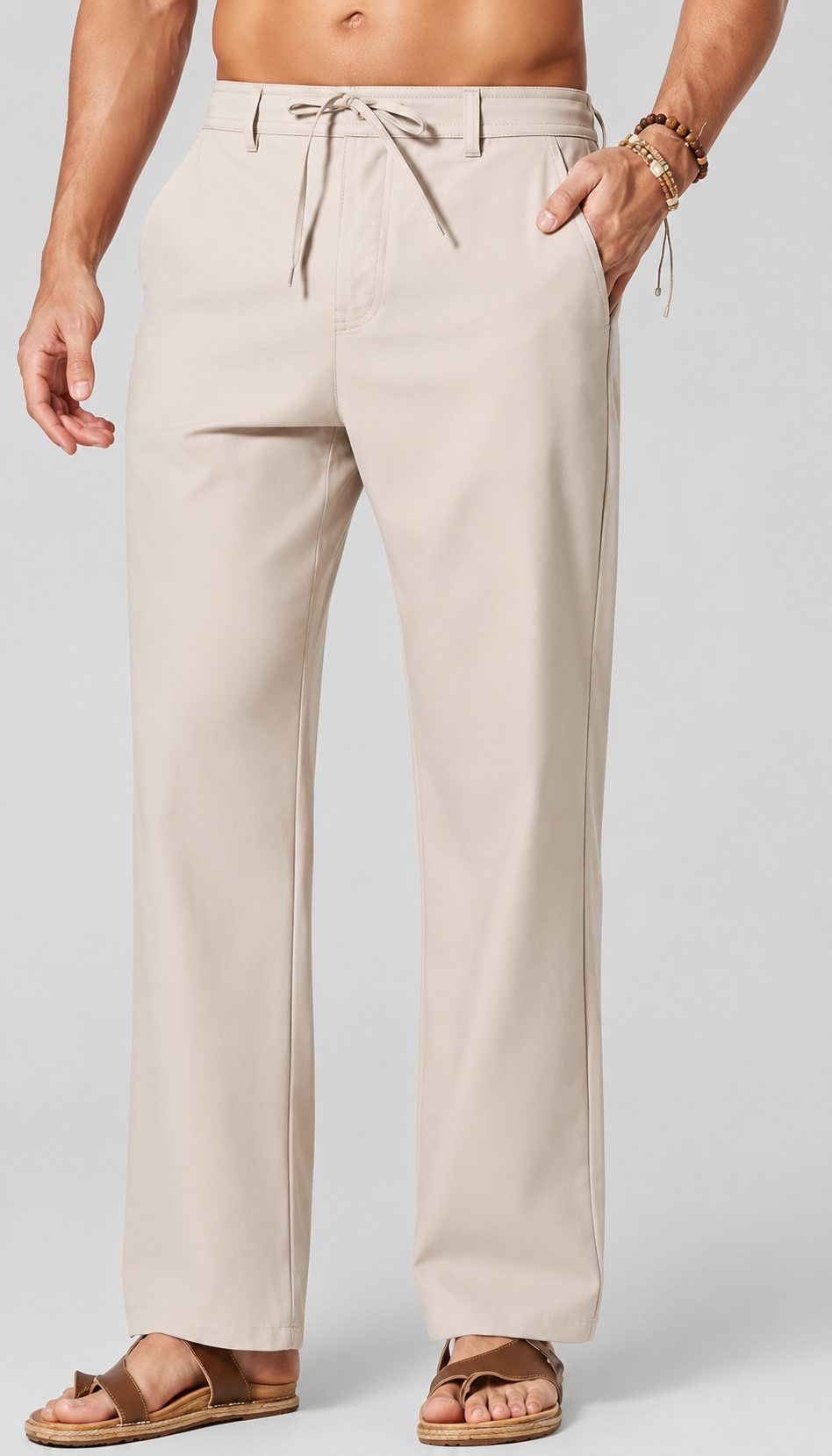 Men's Cotton Linen Relaxed Fit Drawstring Pants