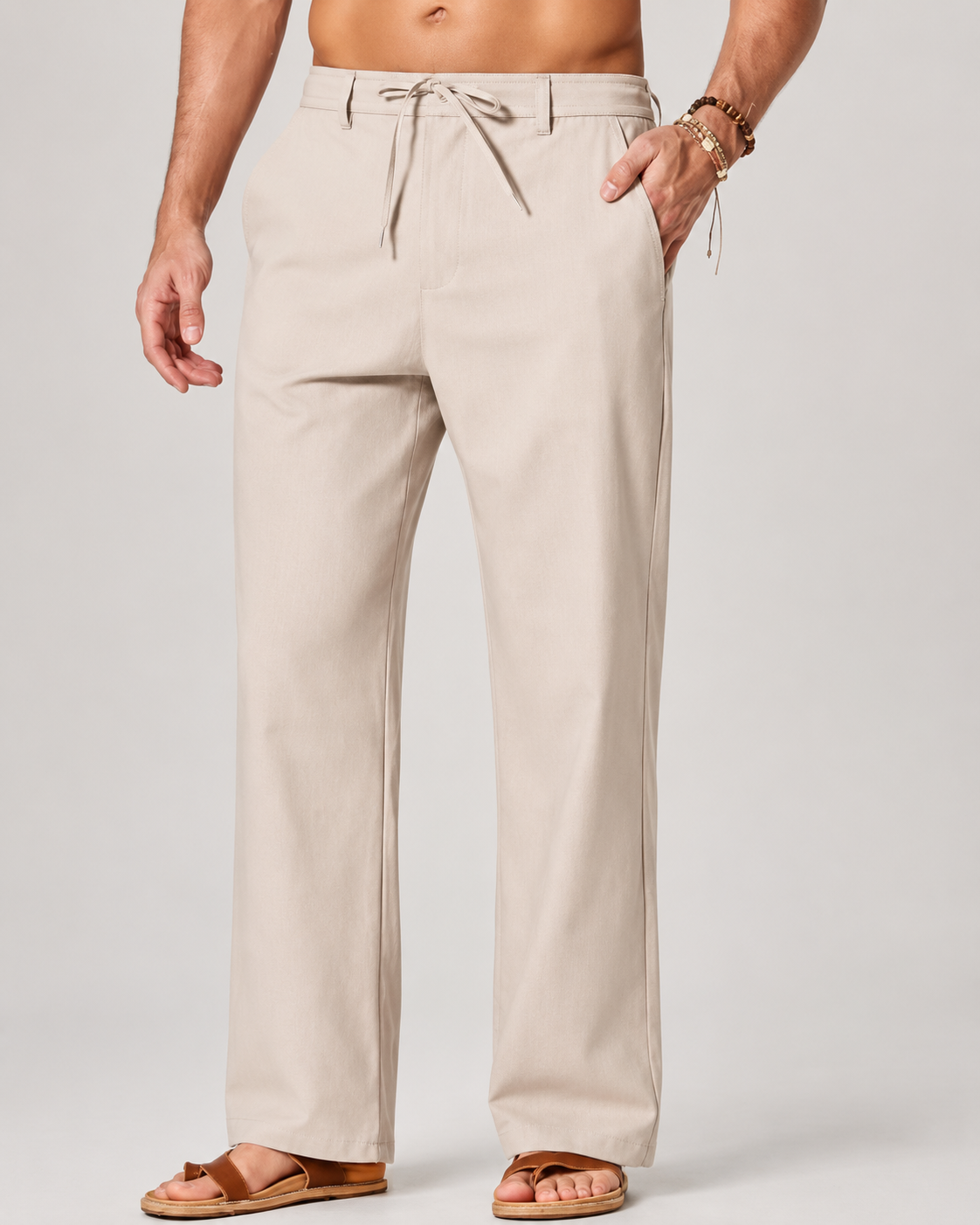 Men's Cotton Linen Relaxed Fit Drawstring Pants