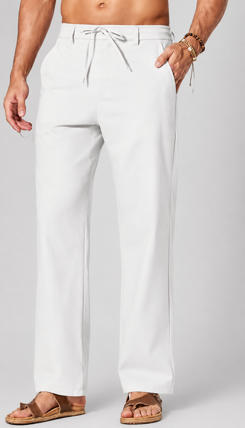 Men's Cotton Linen Relaxed Fit Drawstring Pants
