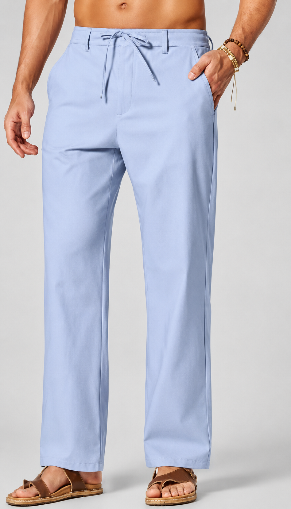 Men's Cotton Linen Relaxed Fit Drawstring Pants