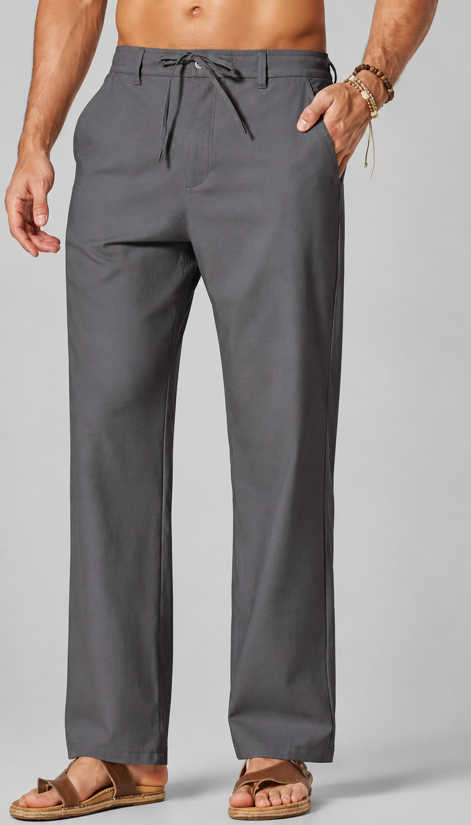 Men's Cotton Linen Relaxed Fit Drawstring Pants
