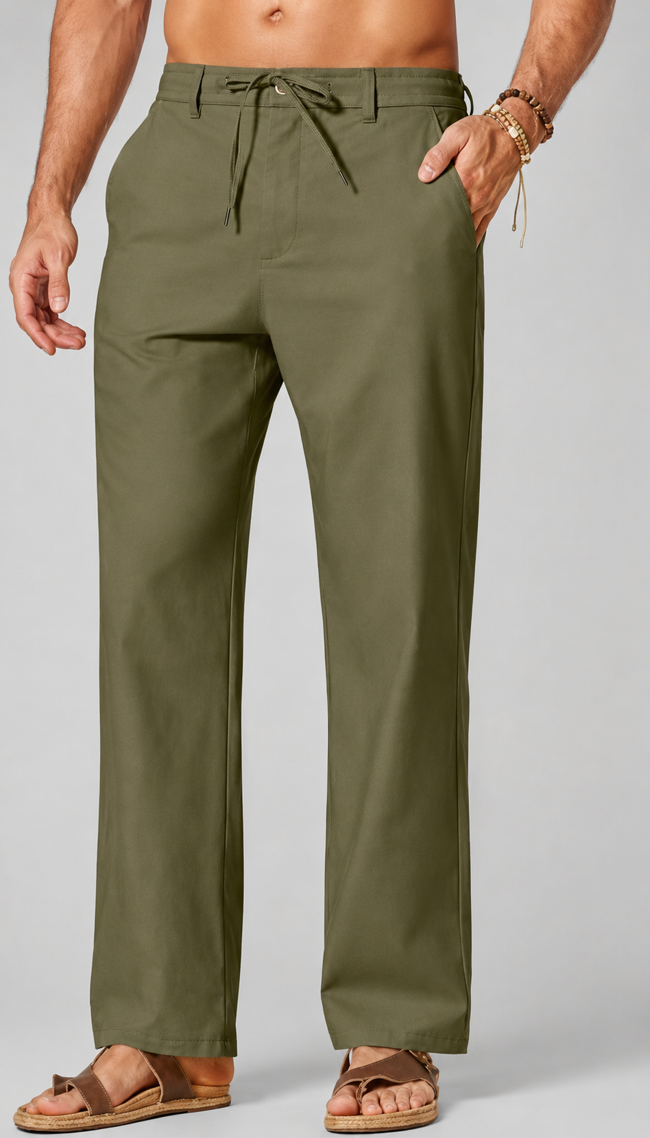 Men's Cotton Linen Relaxed Fit Drawstring Pants