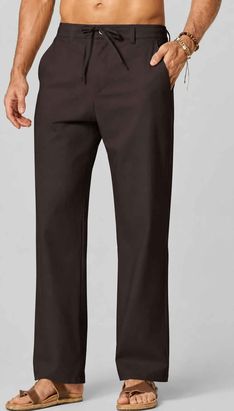Men's Cotton Linen Relaxed Fit Drawstring Pants