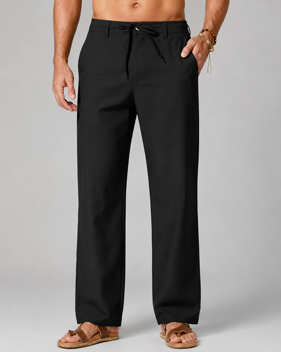 Men's Cotton Linen Relaxed Fit Drawstring Pants