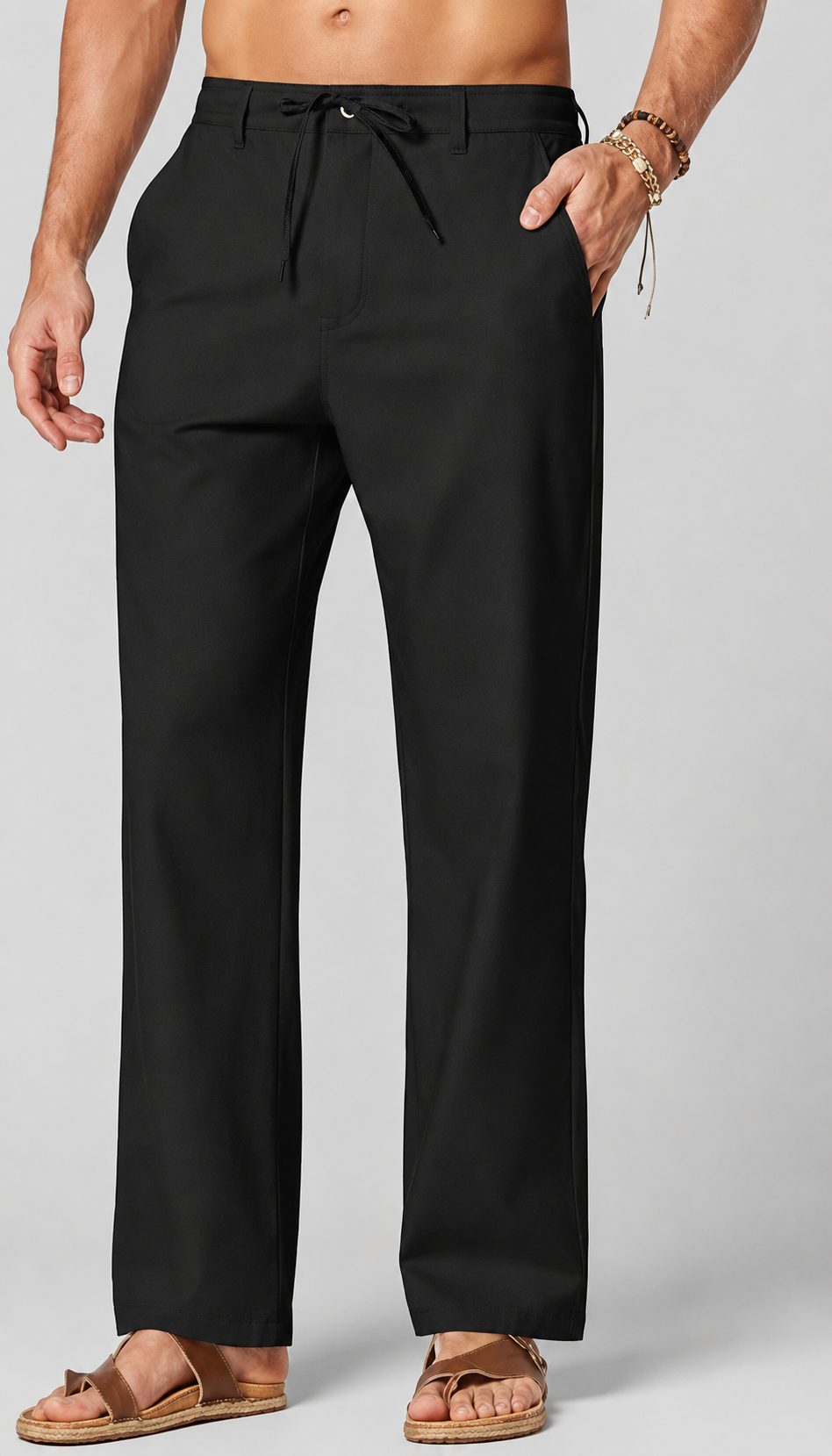 Men's Cotton Linen Relaxed Fit Drawstring Pants