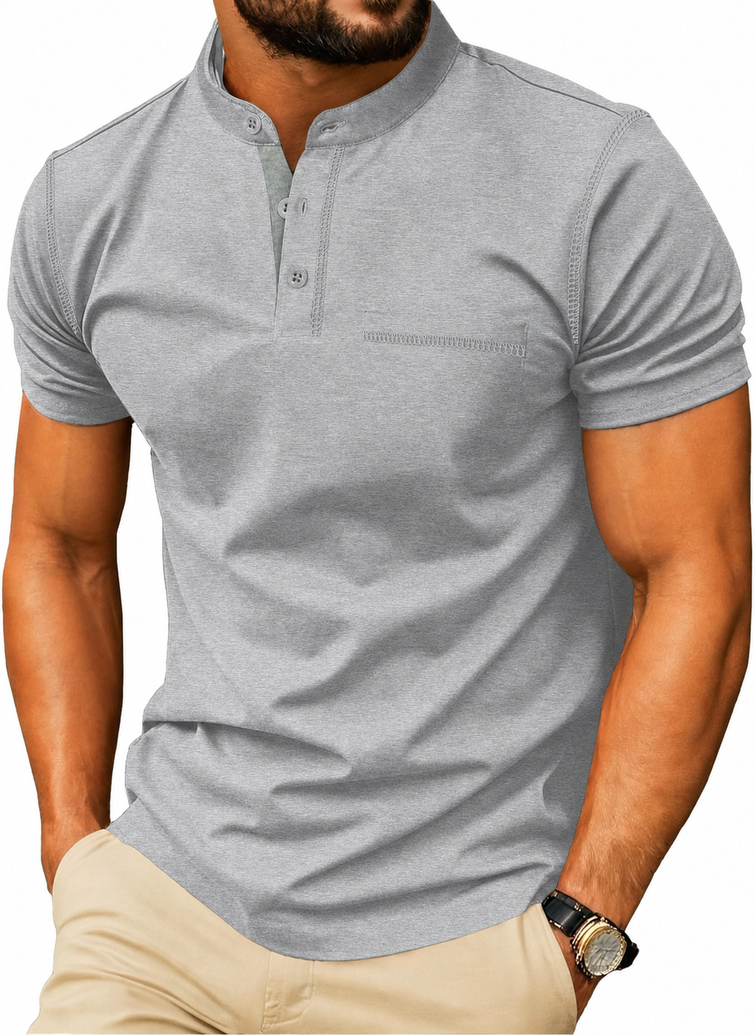 Men's Short Sleeve Cotton-Blend Henley Shirt with Chest Pocket