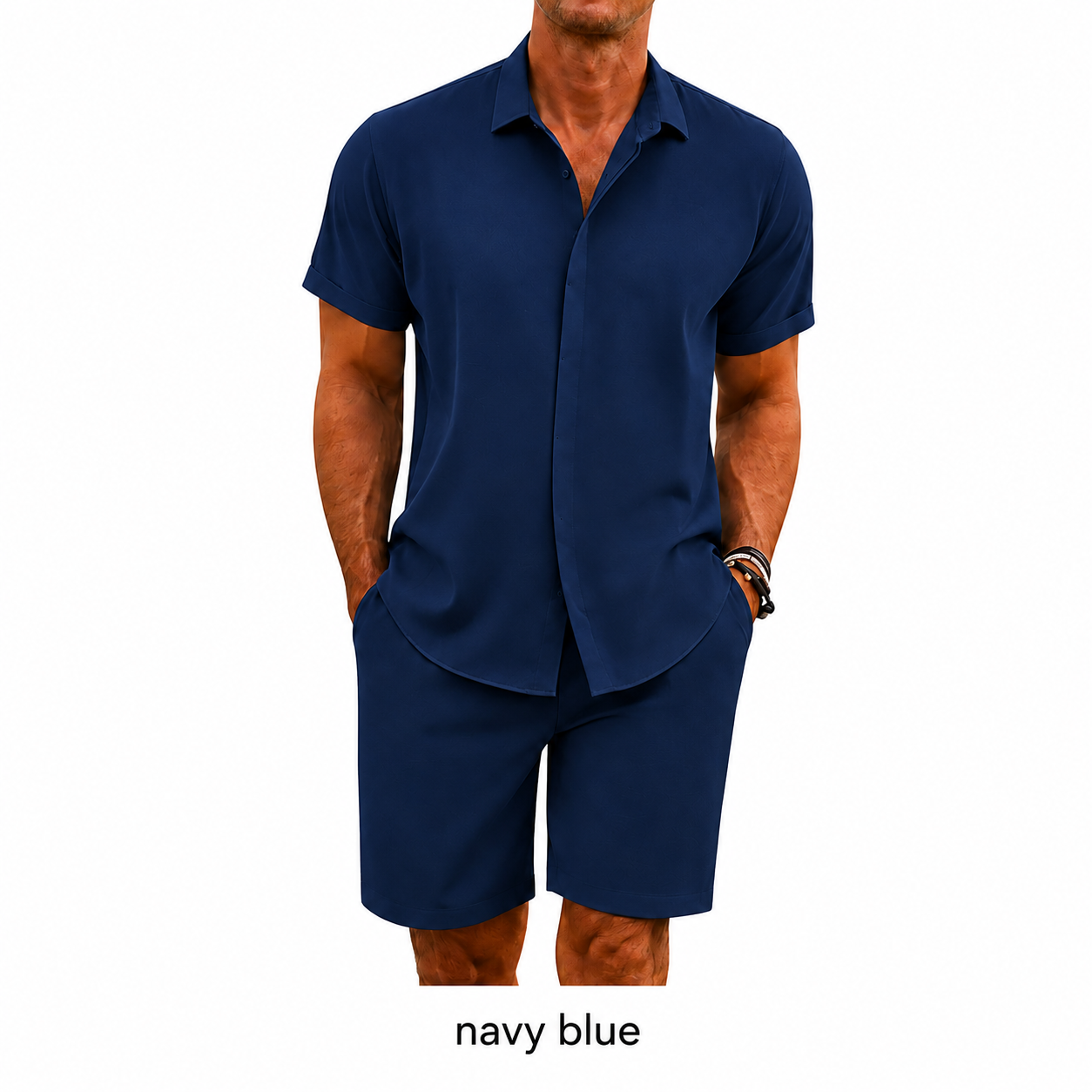 🔥Men's summer two-piece beach set (short-sleeved shirt and shorts), crafted from high-quality fabric with a linen-like texture—perfect for vacations and casual wear.🎉