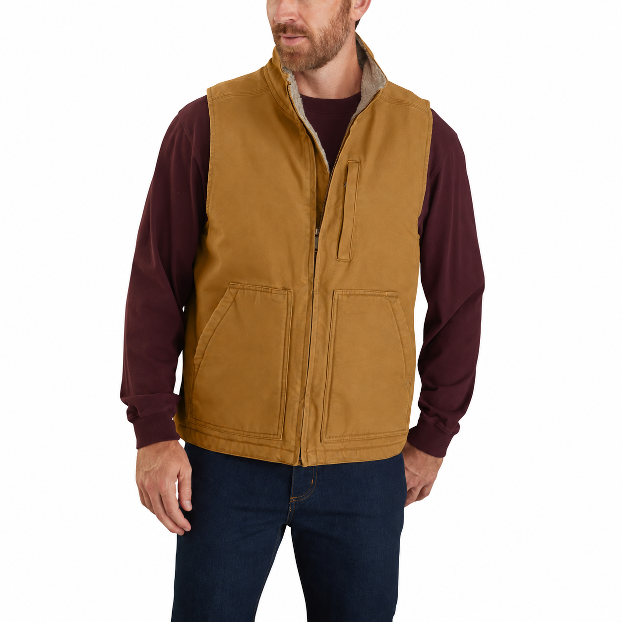 Men's Washed Duck Sherpa-Lined Mock-Neck Vest