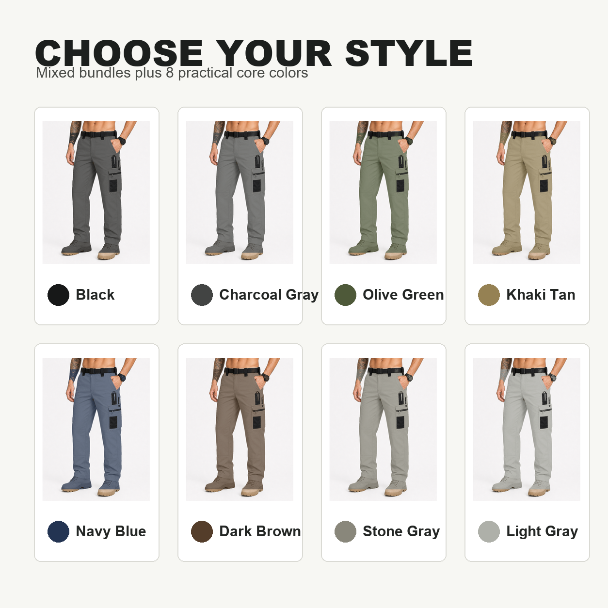 Pack & Save Men's Lightweight Tactical Cargo Pants, Black Belt Utility Work Pants with Multi-Pocket Storage