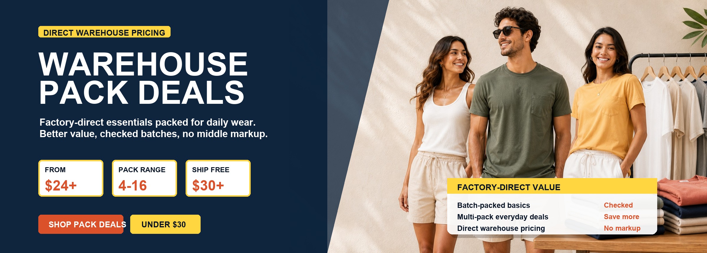 SEURICK warehouse pack deals and factory-direct everyday apparel