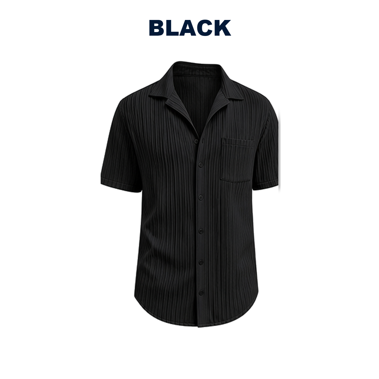 Pack & Save Men's Ribbed Short Sleeve Shirt, Pleated Camp Collar Casual Button-Up Summer Shirt